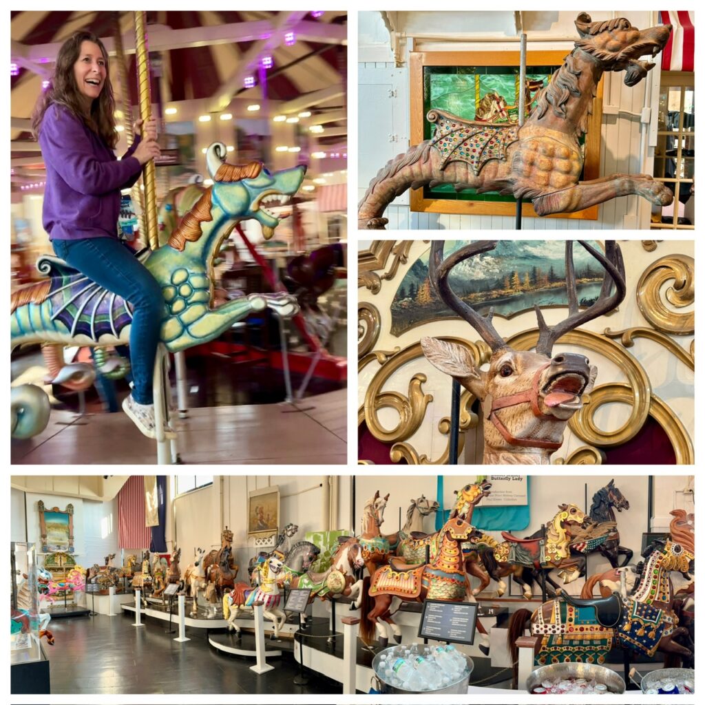 Amazing parts of the Merry Go Round Museum, and me riding the carousel